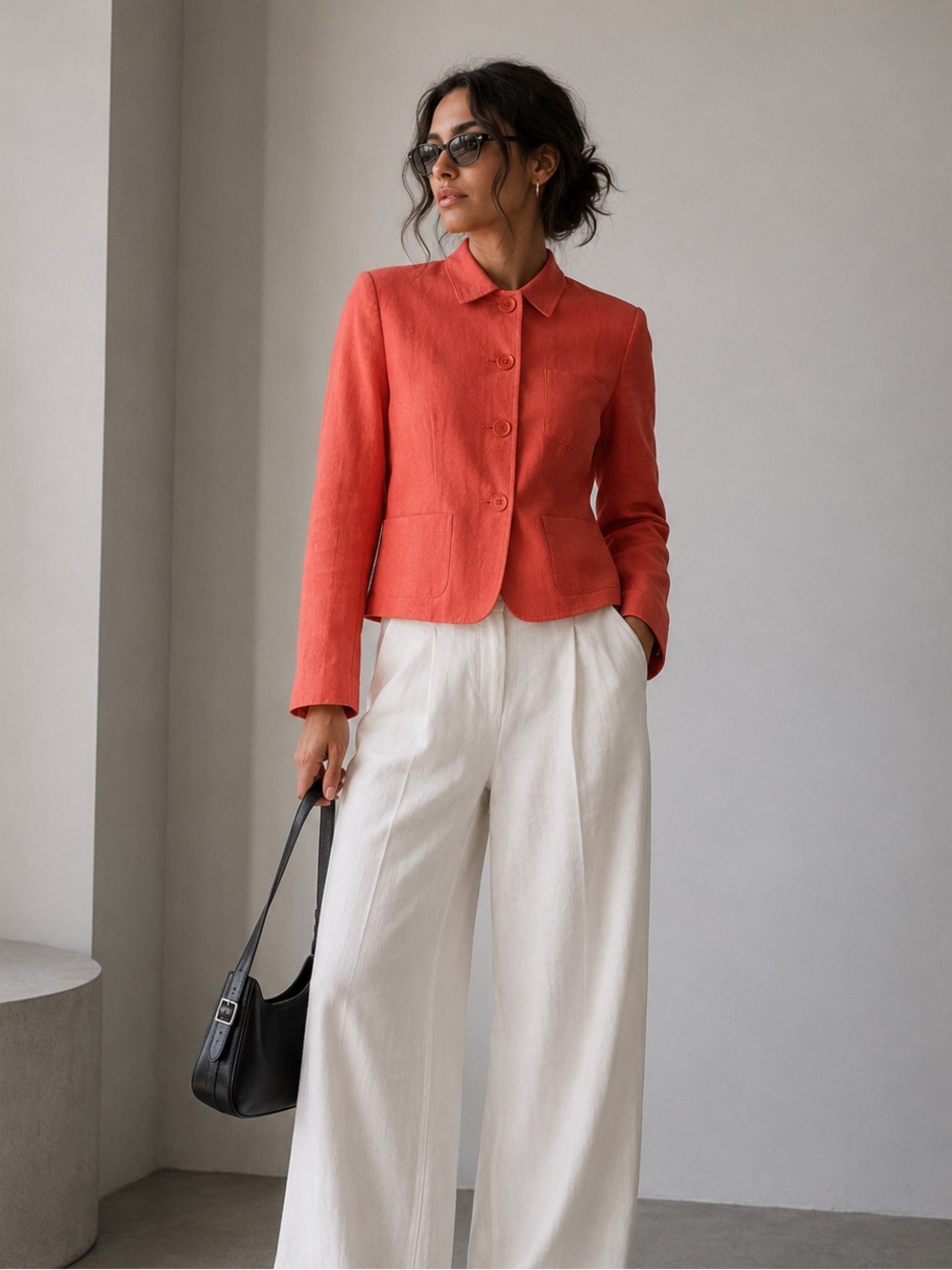 Talbots Coral Orange Linen Blend Blazer Jacket